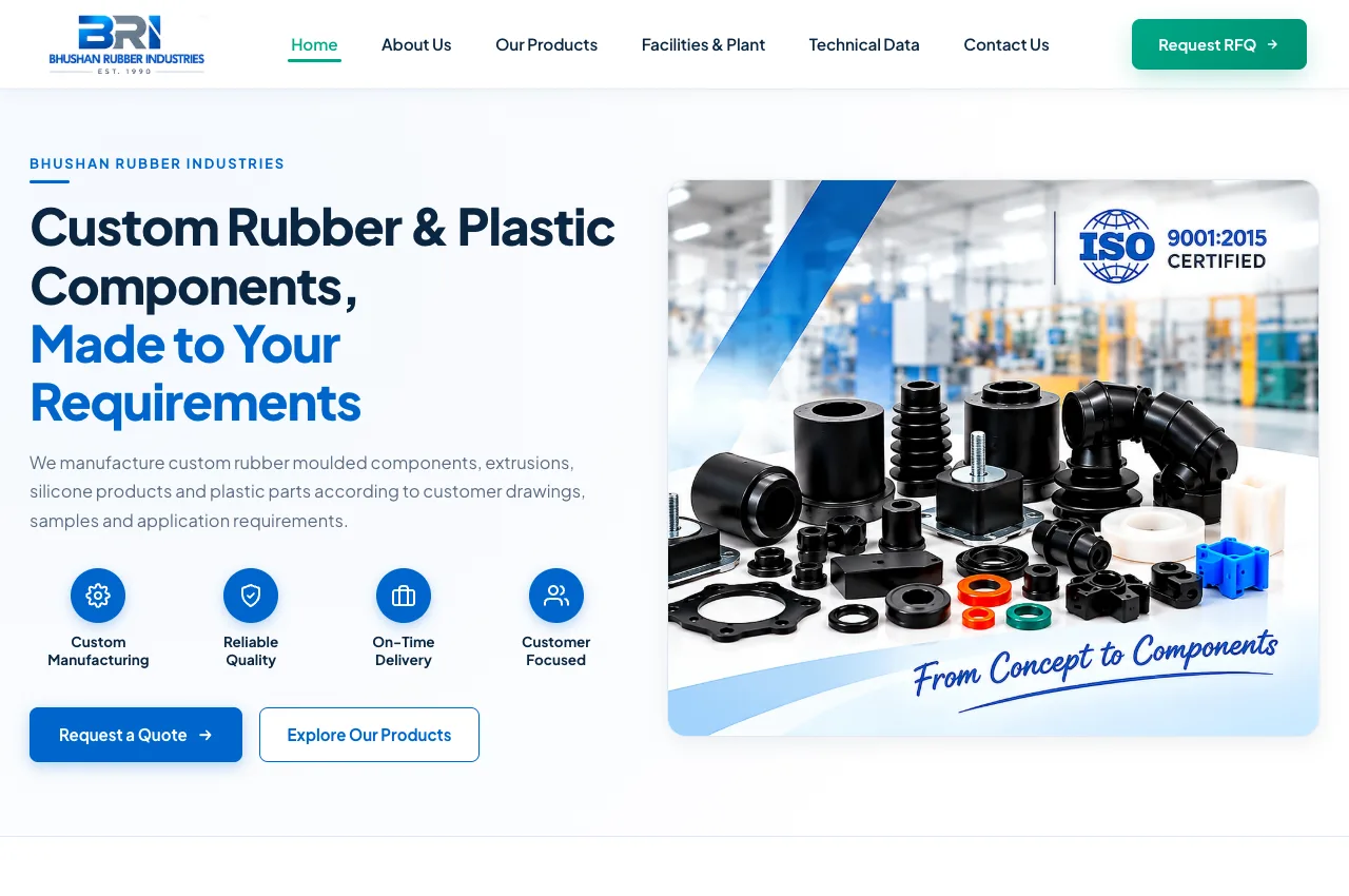 Bhushan Rubber Industries public website interface